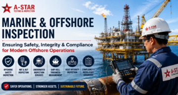 Marine and offshore inspection engineer conducting asset integrity and NDT inspection on an offshore platform to ensure safety, compliance, and operational reliability.